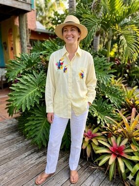Las Olas by Oved International Yellow Striped Button-Up Shirt